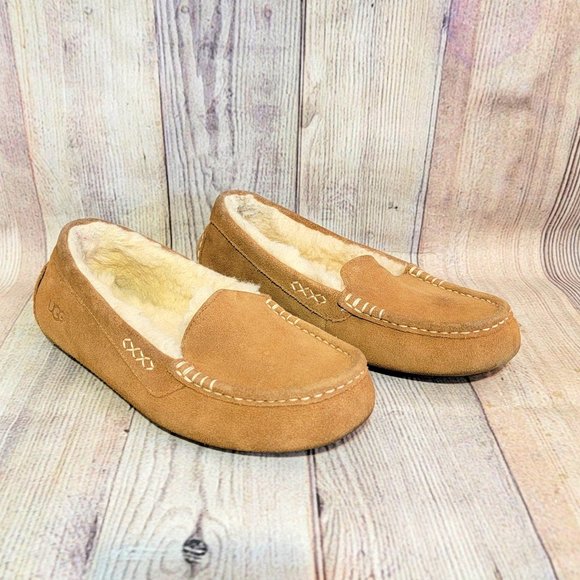 UGG Ansley Chestnut Suede/Sheepskin Slippers Womens Size 8 - Picture 1 of 8